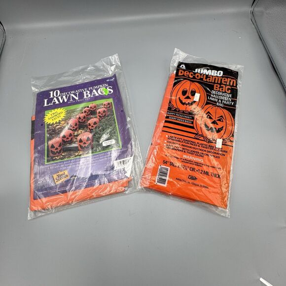 Decorative Pumpkin Lawn Bags Halloween And Jumbo Dec-o-Lantern Party Leaf Bags - Picture 1 of 9